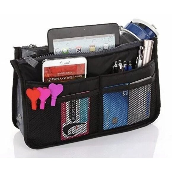 Multipurpose Travel Handbag Insert Organizer Multiple Pockets Black Unisex - Picture 1 of 7